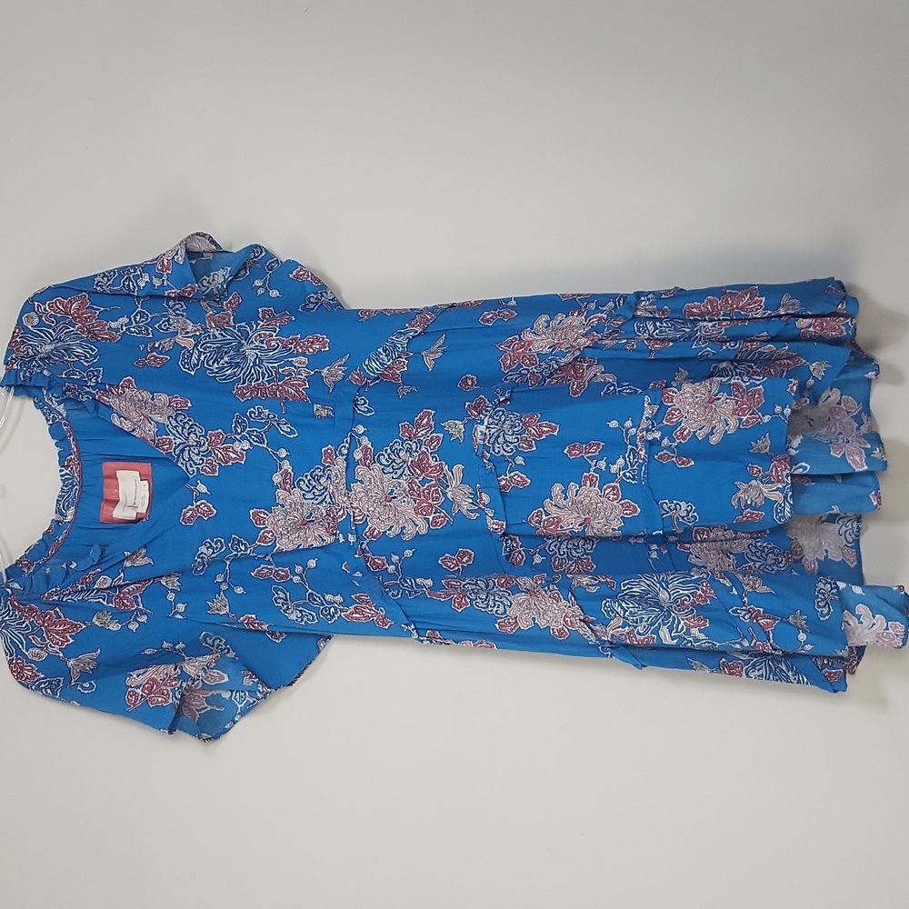 By ANTHROPOLOGIE Blue Robin Tiered Floral Mini Dress Size L - Picture 7 of 15